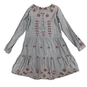 Johnny Was Embroidered Tunic‎ Dress Bohemian Long Sleeve Gray Size M